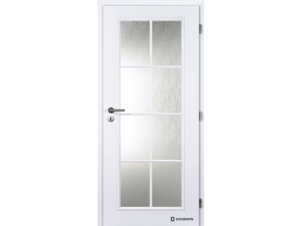 Dveře falcové lakované, bílá Doornite 1, Elida struktura, sklo kůra čirá, dozický zámek (Výplň voština, Šířka 80, Orientace pravá)