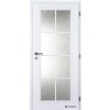 Dveře falcové lakované, bílá Doornite 1, Elida struktura, sklo kůra čirá, dozický zámek (Výplň voština, Šířka 80, Orientace pravá)