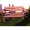 02 bb. Plastic, brick coloured bench with back and arm rests, 120 cm