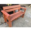 02 bb. Plastic, brick coloured bench with back and arm rests, 120 cm