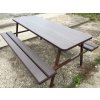 02 jd. Picknicktisch aus Metall, Tischplatte, mit Sitzfläche aus Kunststoffplatten