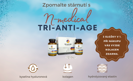 Tri Anti Age N-medical, kyselina hyaluronová, elastin a kolagen zdarma v jedné tabletě