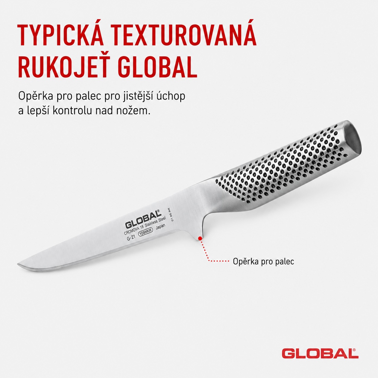 Texturovaná rukojeť vykosťovacího nože Global G-21