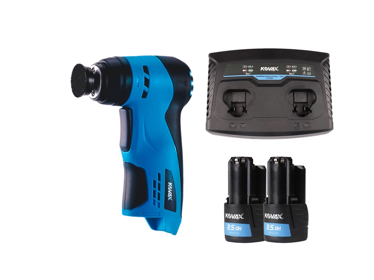 Kovax Chargema-X 31/3O - AKU retušovací orbitální bruska Možnosti Kovax mini brusky: Bruska + 2 baterie + nabíječka