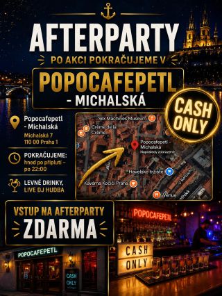 🚢 AFTERPARTY JE TADY 👀🌃 Plavba nekončí připlutím… pokračujeme dál v @popocafepetl_michalska 🍻🔥 🕙 Hned po připlutí — po...