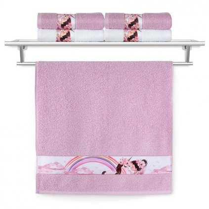 Dětský ručník Veba NORA Dívka s jednorožcem tisk šeříková (Velikost 50x100 cm)