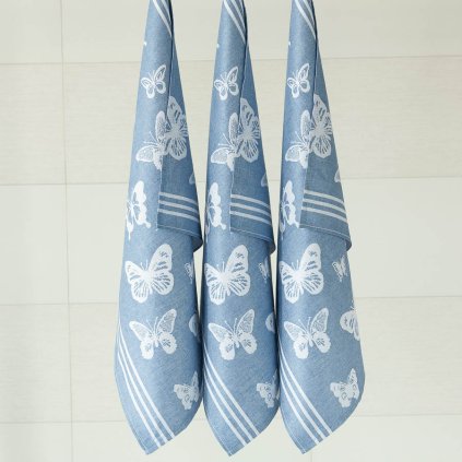 Bavlněné utěrky se vzorem MOTÝLCI modrá (Velikost 50x70 cm - 3 ks)