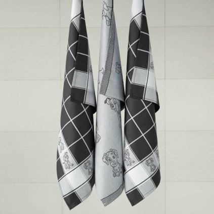 Bavlněné utěrky se vzorem PSI černá (Velikost 50x70 cm - 3 ks)