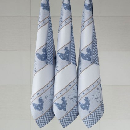 Bavlněné utěrky se vzorem SLEPIČKY modrá (Velikost 50x70 cm - 3 ks)