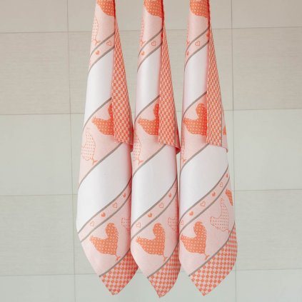 Bavlněné utěrky se vzorem SLEPIČKY oranžová (Velikost 50x70 cm - 3 ks)
