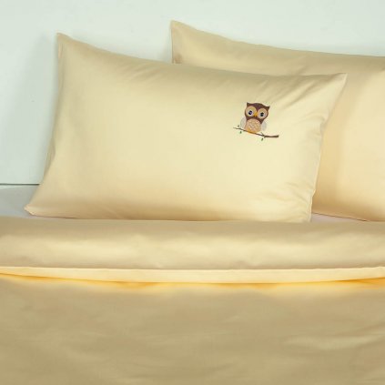 Dětské povlečení Veba GEON bavlněný satén žlutá s výšivkou Sovička (Velikost 90x135 cm + 40x60 cm)
