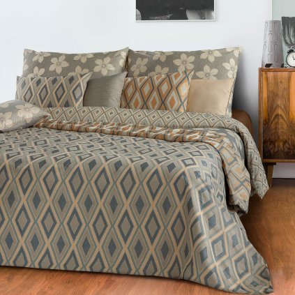 Přehoz na postel Veba MAXIMA Primavera geometrie šedožlutá (Velikost 240x220 cm - přehoz)