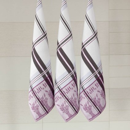 Bavlněné utěrky se vzorem LEVANDULE (Velikost 50x70 cm - 3 ks)