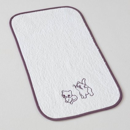 Dětský ručník Veba LOTA bílá s výšivkou Kočičky tmavá fialová lemovka (Velikost 30x50 cm)