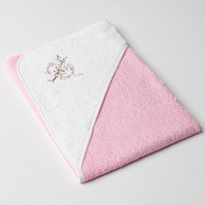 dětská osuška s kapucí lota 3352 s kapucí 0100 lemovka 11 bílá, výšivka 890 01 Kočička na větvi MG 1841