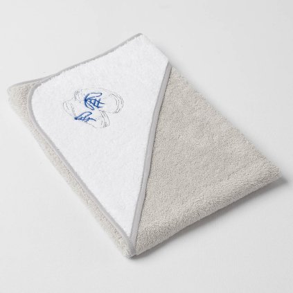 dětská osuška s kapucí Lota 9352 s kapucí 0100, lemovka 14 šedá výšivka 897 První krůčky 1725