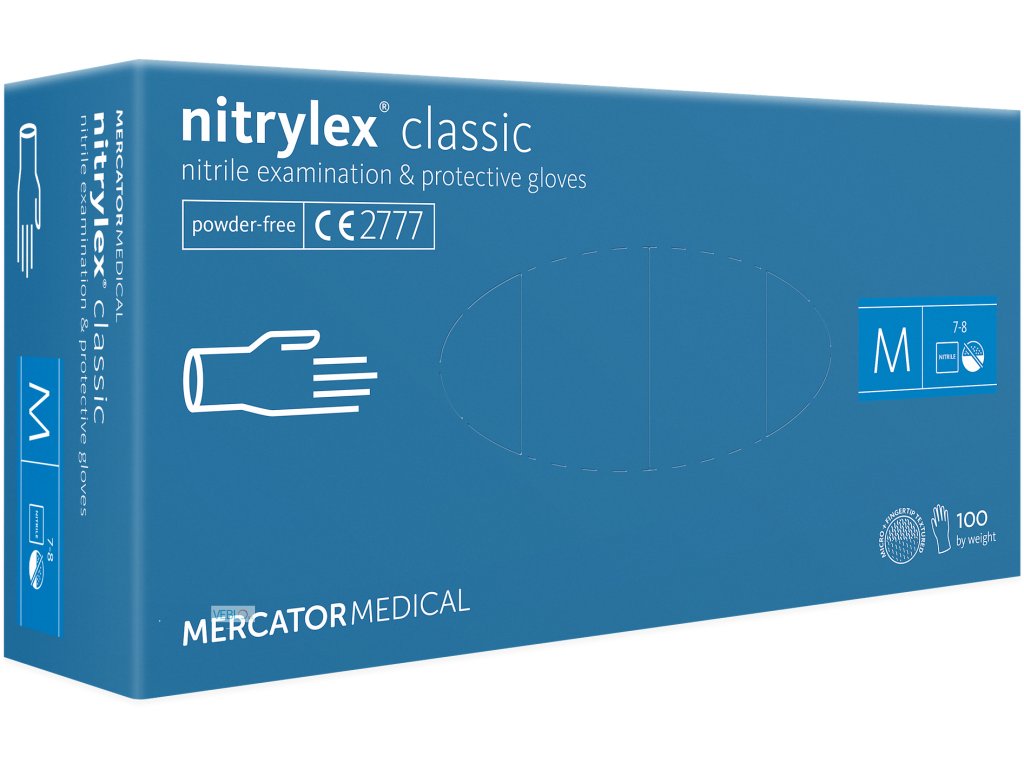 📌 Nitrylex Classic nitrilové rukavice bez pudru modré 100 ks | zdravotnické vyšetřovací ochranné rukavice | OOP kategorie III | jednorázové, nesterilní