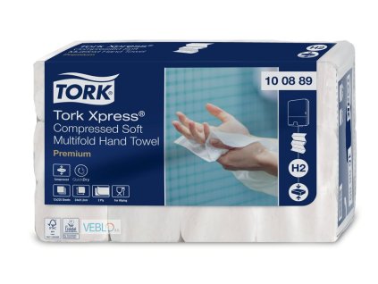H2 Ručníky skládané Tork Xpress Multifold, jemné, stlačené, 2 vr., bílé, (10 08 89) (2700 ks/bal)