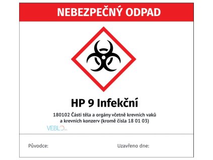 Štítky na nebezpečný odpad 18 01 02 (části těla a orgány)