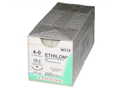 Ethilon Blue 4/0, 45 cm FS-2 (36 ks/bal) – Nevstřebatelný šicí materiál s jehlou