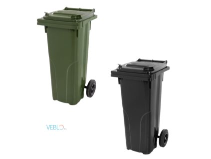 Plastová popelnice s víkem a kolečky 80 l - zelená / černá