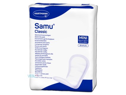 Balení porodnických vložek Samu® – Hygienické porodnické vložky Samu® Classic Mini v originálním balení.
