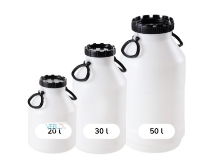 Plastová širokohrdlá konev na olej – HDPE, 20L / 30L / 50L, s držadlem a uzávěrem