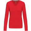 Dámské tričko s výstřihem do V, dlouhý rukáv, červené | K382