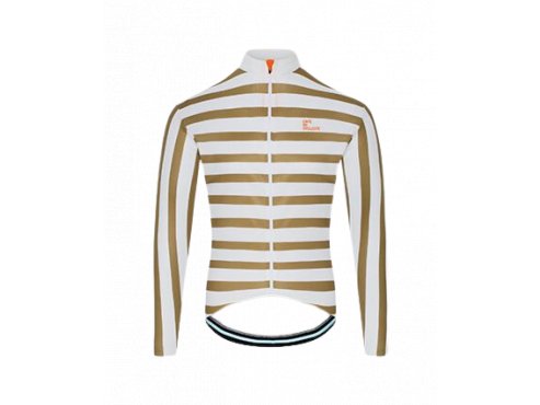 Pánský cyklo dres s dlouhým rukávem MERINO CLAUDETTE Dark Gold White Proužek tmavě zlatá a bílá