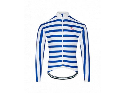 Pánský cyklo dres s dlouhým rukávem MERINO CLAUDETTE Lazuli White Proužek modrá a bílá