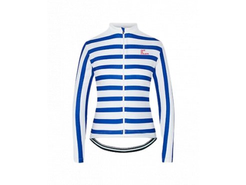 Dámský cyklo dres s dlouhým rukávem MERINO CLAUDETTE Lazuli White Proužek modrá a bílá