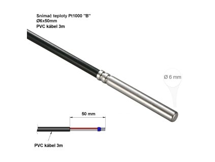 snimac Pt1000 B 6x50mm PVC kabel 3m IP65