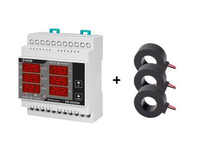 EM 250DIN trojfazovy multimeter na DIN listu s transformatormi 250A ampermeter, voltmeter, frekvencia, poradie faz