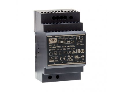 napajci zdroj HDR 60 24 mean well 24VDC 60W 2,5A na DIN listu