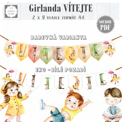 girlanda napis vitejte do skoly skolky stastne deti verdael