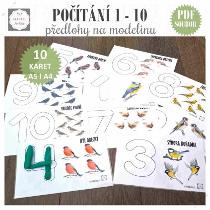 Předlohy na modelínu počítání ptáci VERDAEL