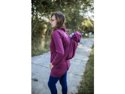 Nosící jednobarevná mikina s širokým nápletem dlouhá warmkeeper vínová2