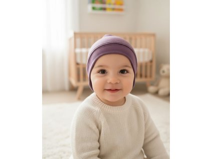 Dětská merino čepice Báb - světle fialová
