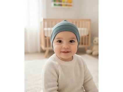 Dětská merino čepice Báb - mentolová modrá
