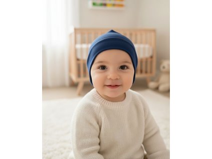 Dětská merino čepice Báb - modrá