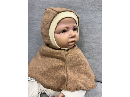 Dětská zimní merino kukla Bumbálka - Béžovo hnědý melír / sv.šedý melír
