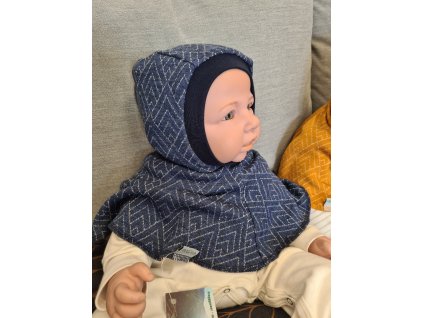 detska zimni merino kukla dvouvrstva bela geo na modrem meliru (2)