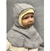 Dětská zimní merino kukla Bumbálka - Béžovo hnědý melír / sv.šedý melír