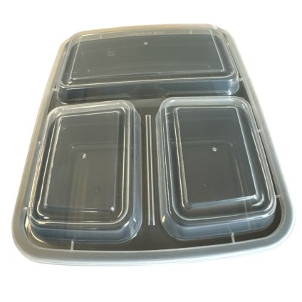 PP černý menubox s víkem 3 dílný,1100ml,3set/150/k