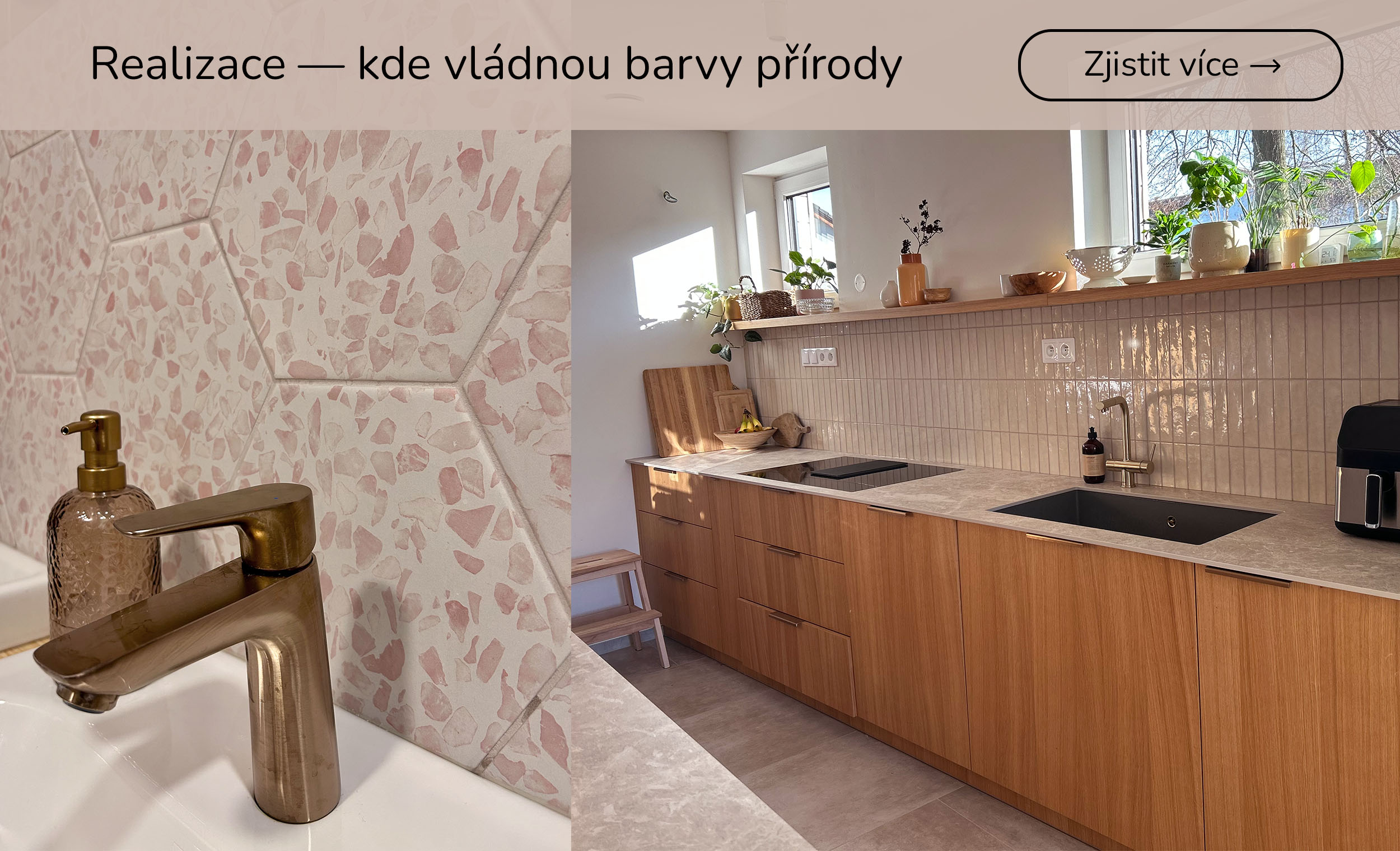 Růžové a béžové obklady – realizace – inspirace