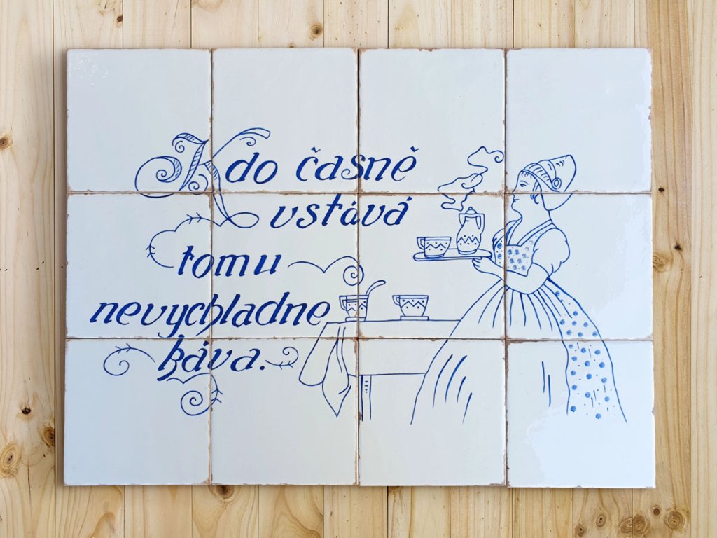 obraz rucne malovane obklady modro bile selske vintage kuchyne