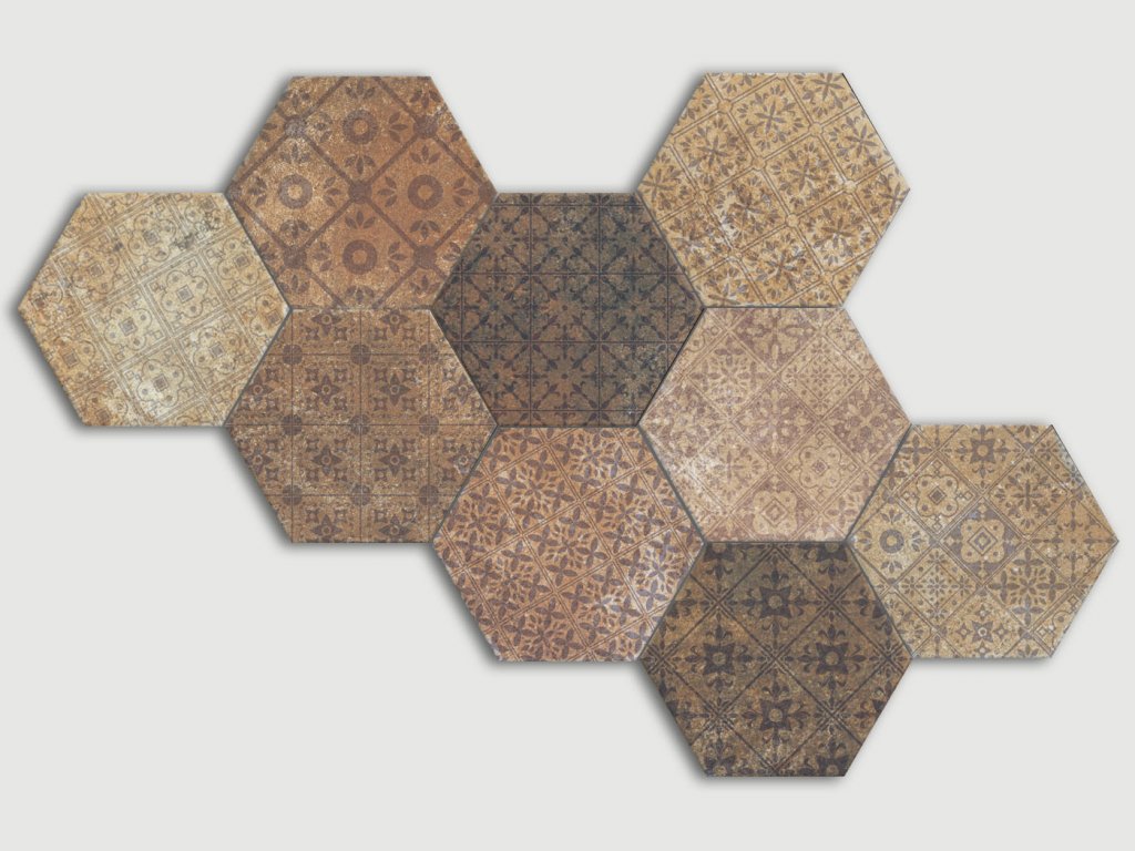 monopole pompeia decor marron dlazba hexagon vzorovana vintage