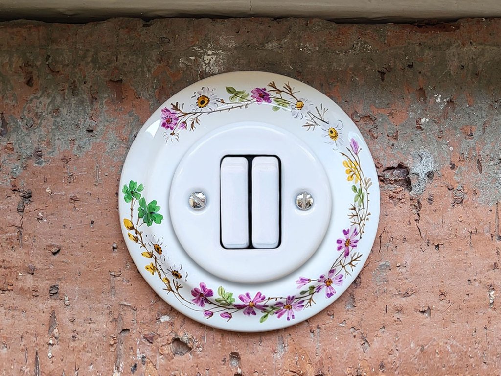 keramicky vypinac zasuvka malovany retro vintage v podzimnich barvach 6+6
