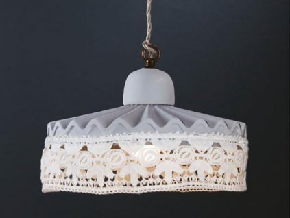 00263 SO SOSPENSIONE IN STILE RUSTICO IN TERRACOTTA CON APPLICAZIONE IN PIZZO MADE IN ITALY