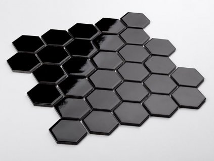 mozaika hexagon stredni cerna lesk